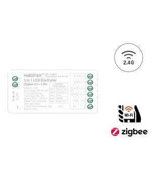 Miboxer Zigbee 3.0 + 2.4 Ghz, 5 in 1 LED Strip Controller Mono/CCT/RGB/RGB+W/RGB+CCT 12-24VDC, 12A, Werkt via Zigbee 3.0 / App / Wifi / 2.4Ghz