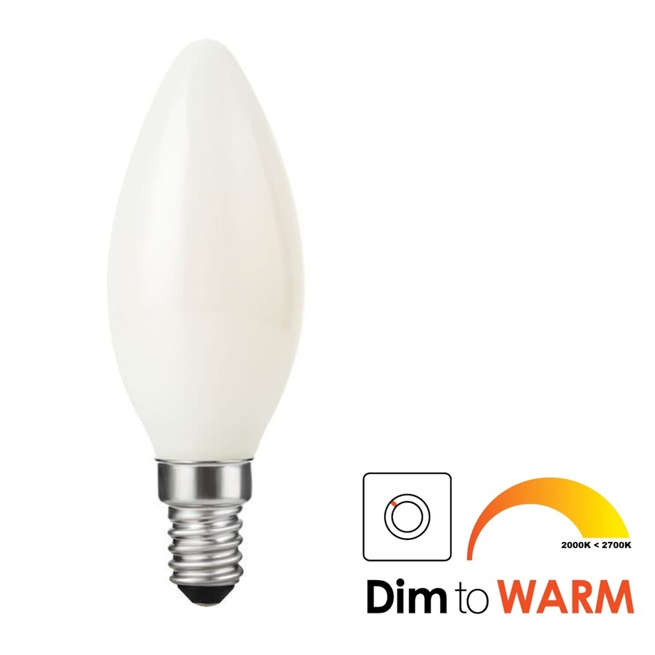 SPL E14 Led Kaarslamp C35, 4 Watt, 320 Lumen, Dim To Warm (2700K>2000K), Dimbaar, 2 Jaar Garantie
