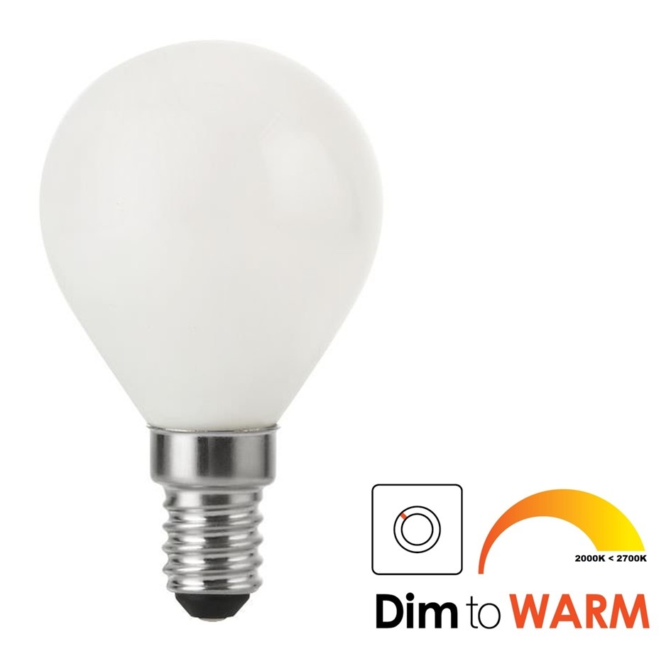 SPL E14 Led Bollamp G45, 4 Watt, 320 Lumen, Dim To Warm (2700K>2000K), Dimbaar, 2 Jaar Garantie