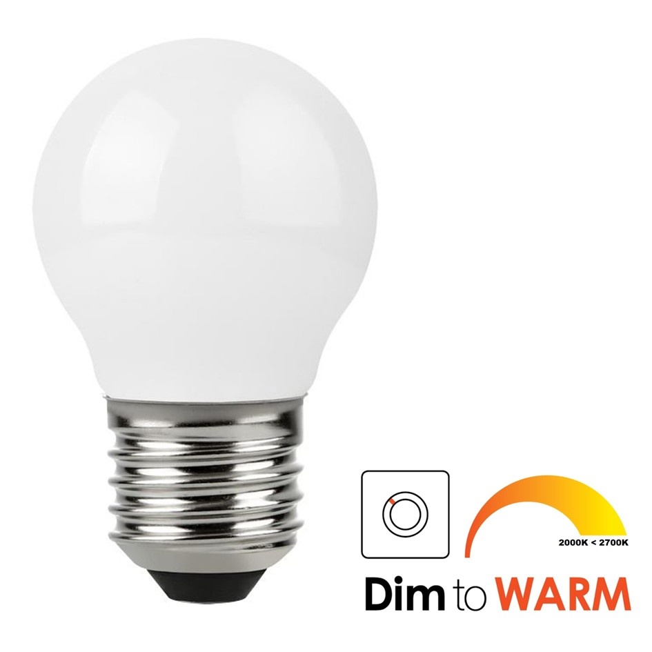 SPL E27 Led Bollamp G45, 5 Watt, 420 Lumen, Dim To Warm (2700K>2000K), Dimbaar, 2 Jaar Garantie