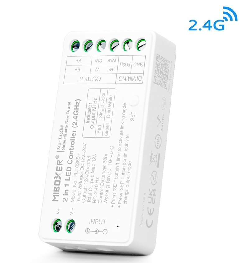 MiBoxer Single Color / CCT Controller - DC 12v-24v - 12A - 2.4Ghz - FUT035S+