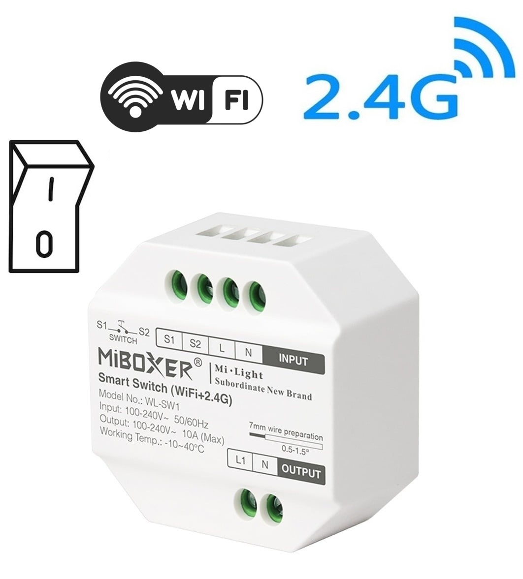 Miboxer Draadloze Schakelaar, Wifi + 2.4GHz, Max. 10A - WL-SW1
