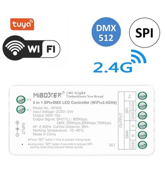 Miboxer SPIW5 - SPI / Digital LED Strip Controller | 5in1 Mono /  CCT /RGB / RGBW / RGBCCT | Max 10A | Wifi + 2.4Ghz + DMX