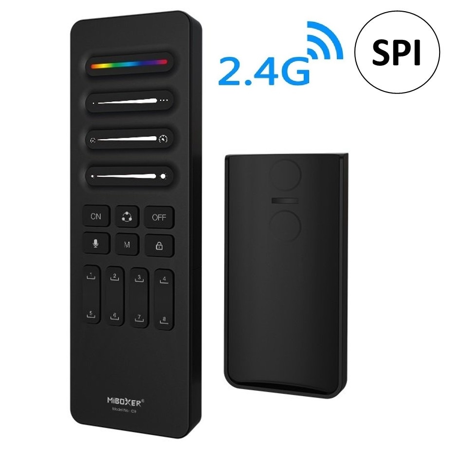 Miboxer C9 SPI Afstandsbediening Zwart - Mono/CCT/RGB/RGBW/RGBCCT - Geschikt voor controllers: SPIW5 / SPIR5/ SPIB5 - 2.4Ghz