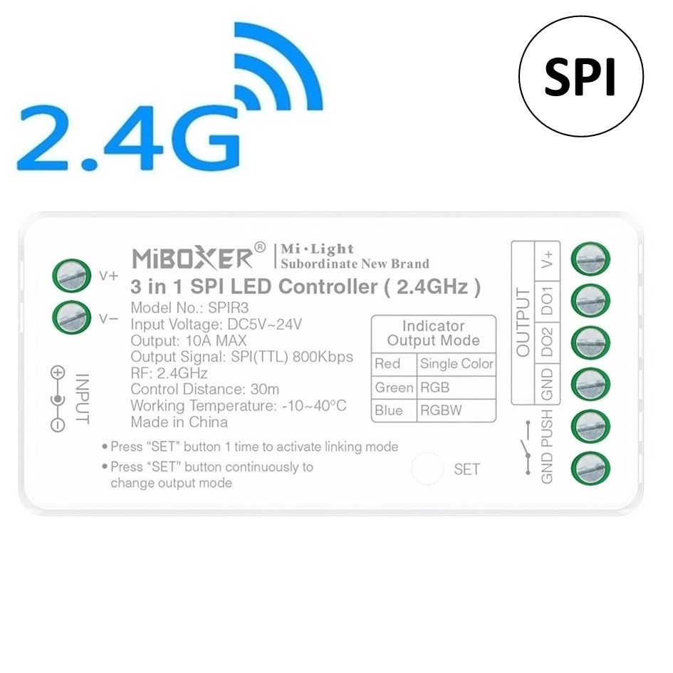 Miboxer SPIR3 - SPI / Digital LED Strip Controller | 3in1 Mono/RGB / RGBW | Max 10A | 2.4Ghz