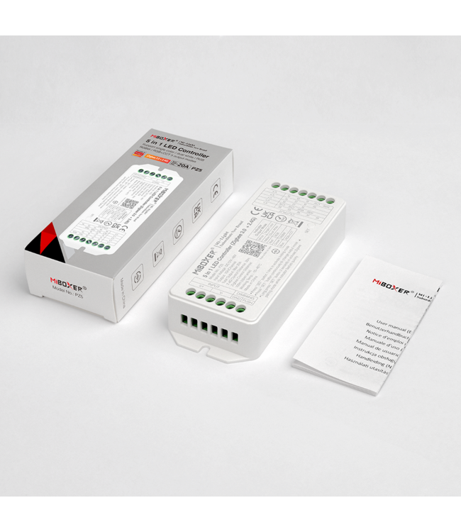 Miboxer Zigbee 3.0 + 2.4 Ghz, 5 in 1 LED Strip Controller Mono/CCT/RGB/RGB+W/RGB+CCT 12-48VDC, 20A, Werkt via Zigbee 3.0 / App / Wifi / 2.4Ghz - PZ5