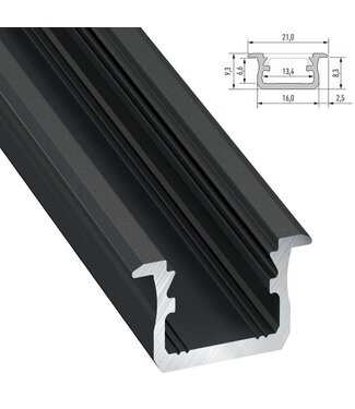 Infrees Aluminium Led Strip Profiel  Norman | ZWART |  21x9,3mm | Tot 2 Meter leverbaar