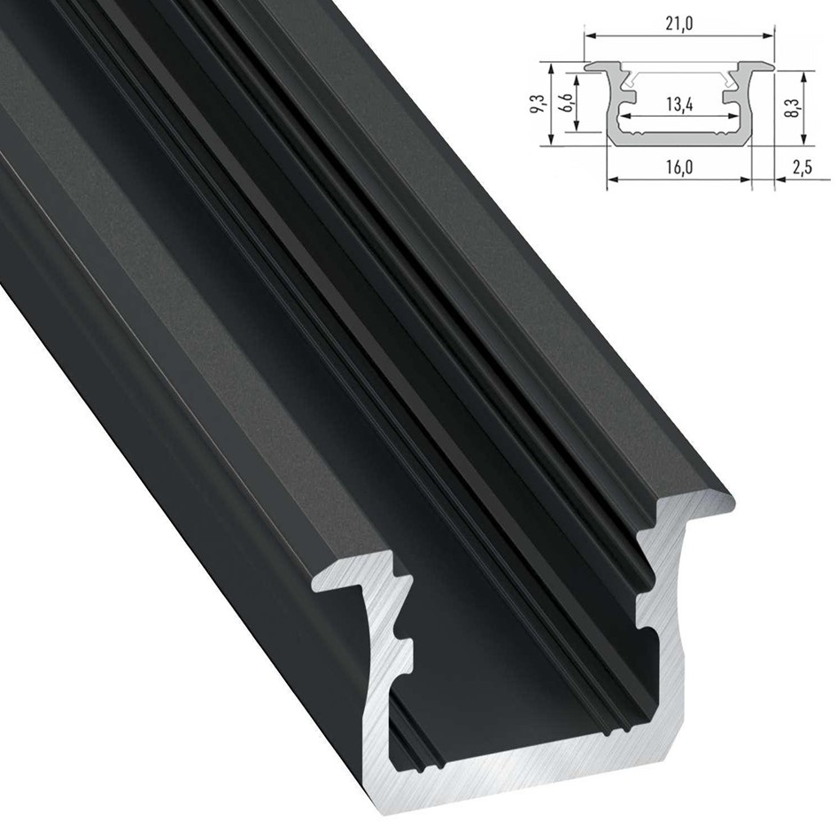 Infrees Aluminium Led Strip Profiel Norman | ZWART | 21x9,3mm | Tot 2 Meter leverbaar