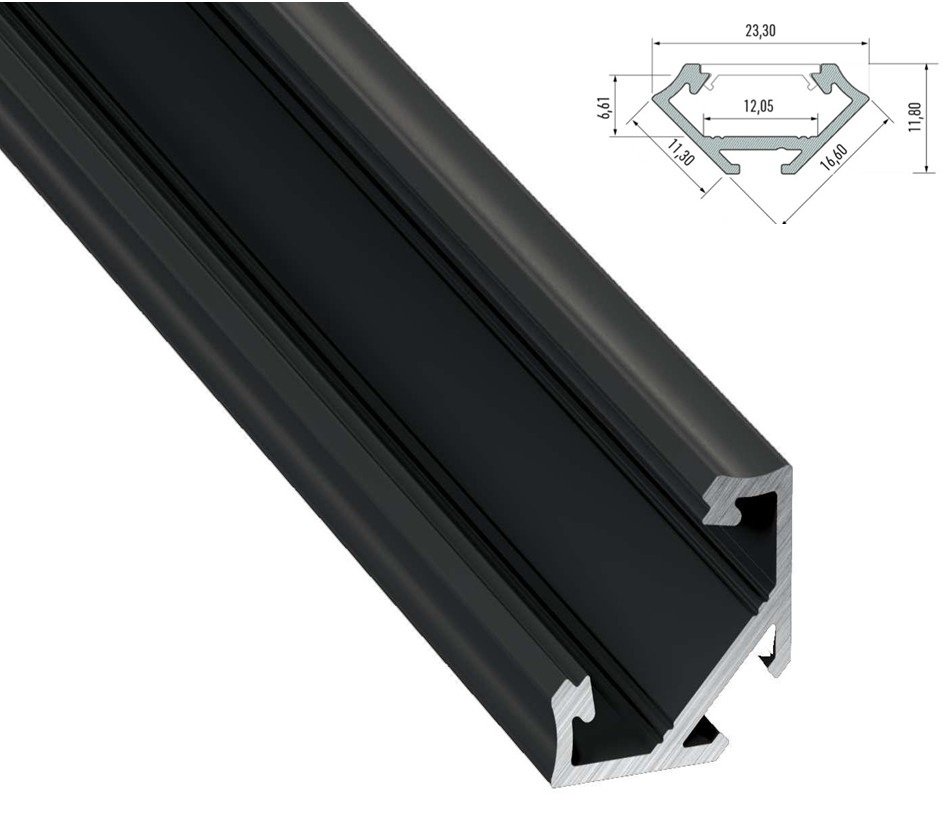 Hoek Aluminium Led Strip Profiel Norman | ZWART | Tot 2 Meter leverbaar
