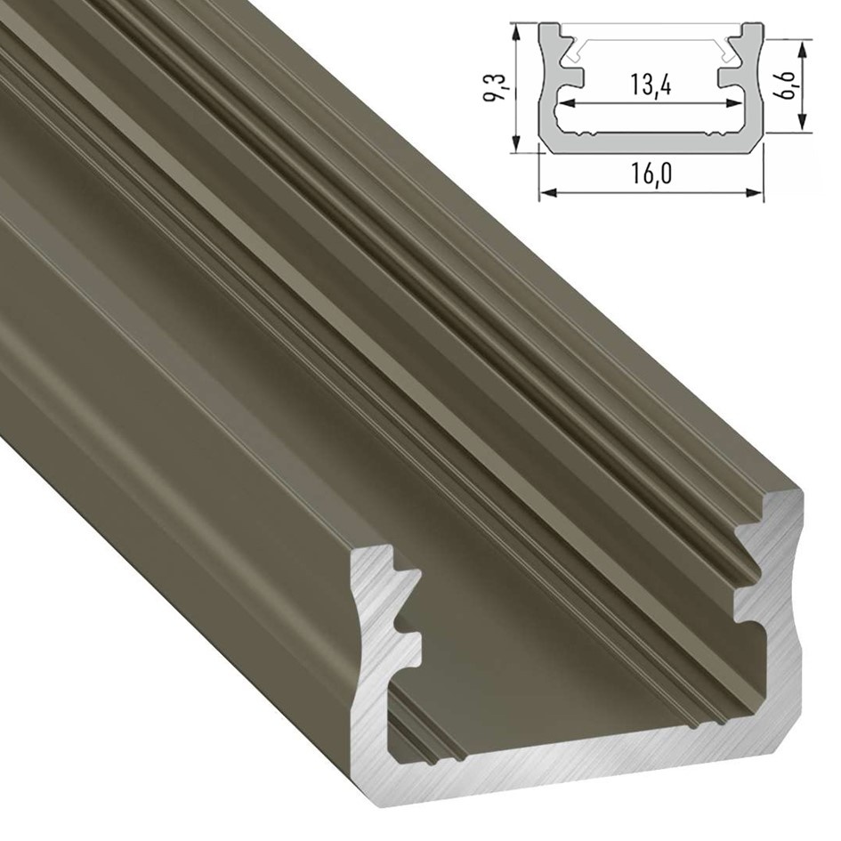 Standaard Aluminium Led Strip Profiel Norman | INOX | 16x9,3mm | Tot 2 Meter leverbaar
