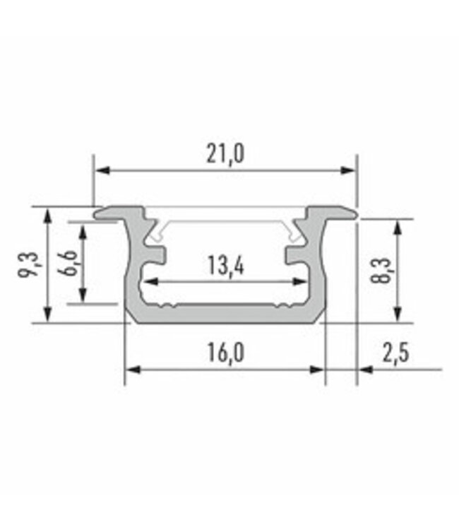 Infrees Aluminium Led Strip Profiel  Norman | INOX |  21x9,3mm | Tot 2 Meter leverbaar