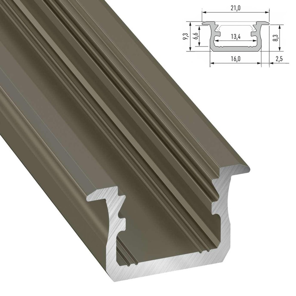 Infrees Aluminium Led Strip Profiel Norman | INOX | 21x9,3mm | Tot 2 Meter leverbaar