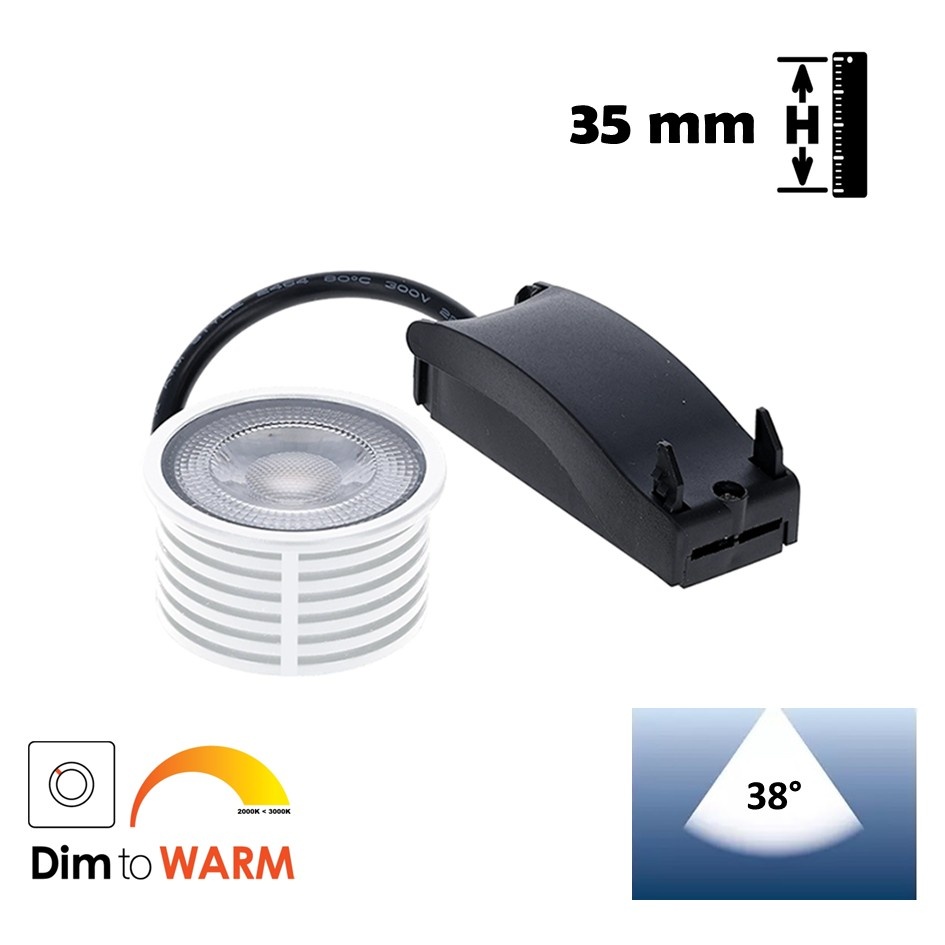 LED Module 5w WIT, 350 Lumen, Dim To Warm (3000>2000K), Dimbaar, 230v, Lichthoek: 38°, Incl. Lasdoos, 2 Jaar Garantie