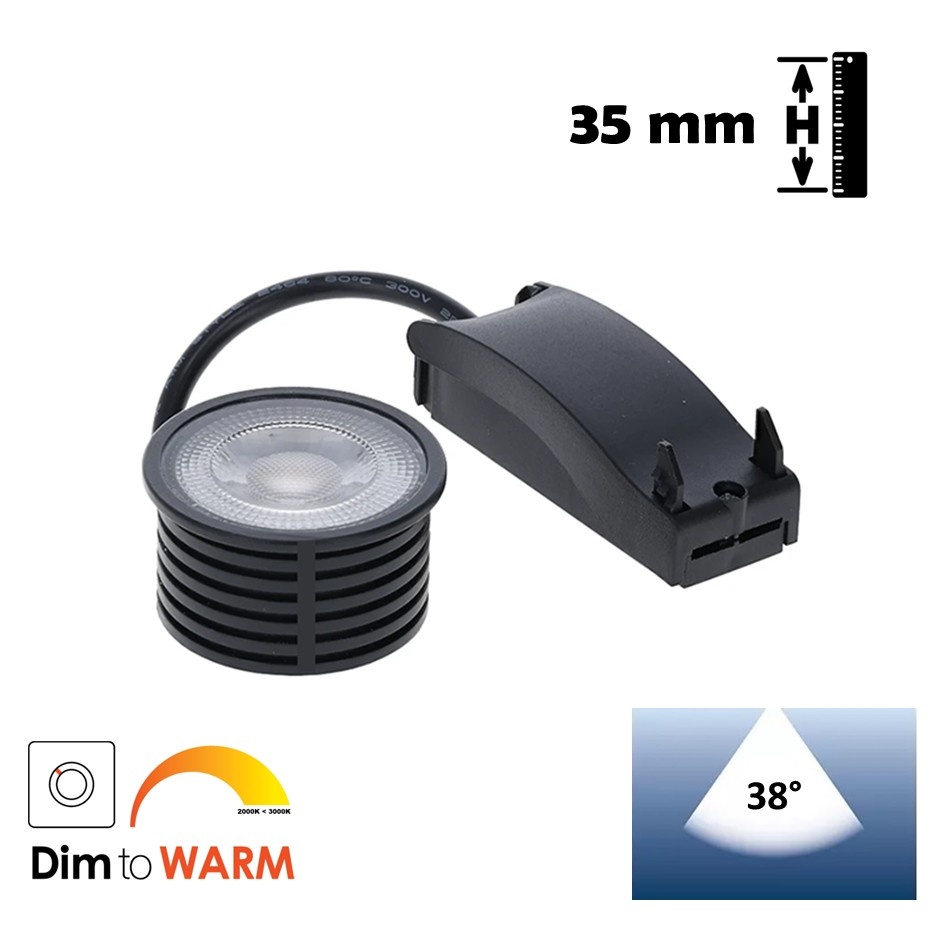 LED Module 5w ZWART, 350 Lumen, Dim To Warm (3000>2000K), Dimbaar, 230v, Lichthoek: 38°, Incl. Lasdoos, 2 Jaar Garantie