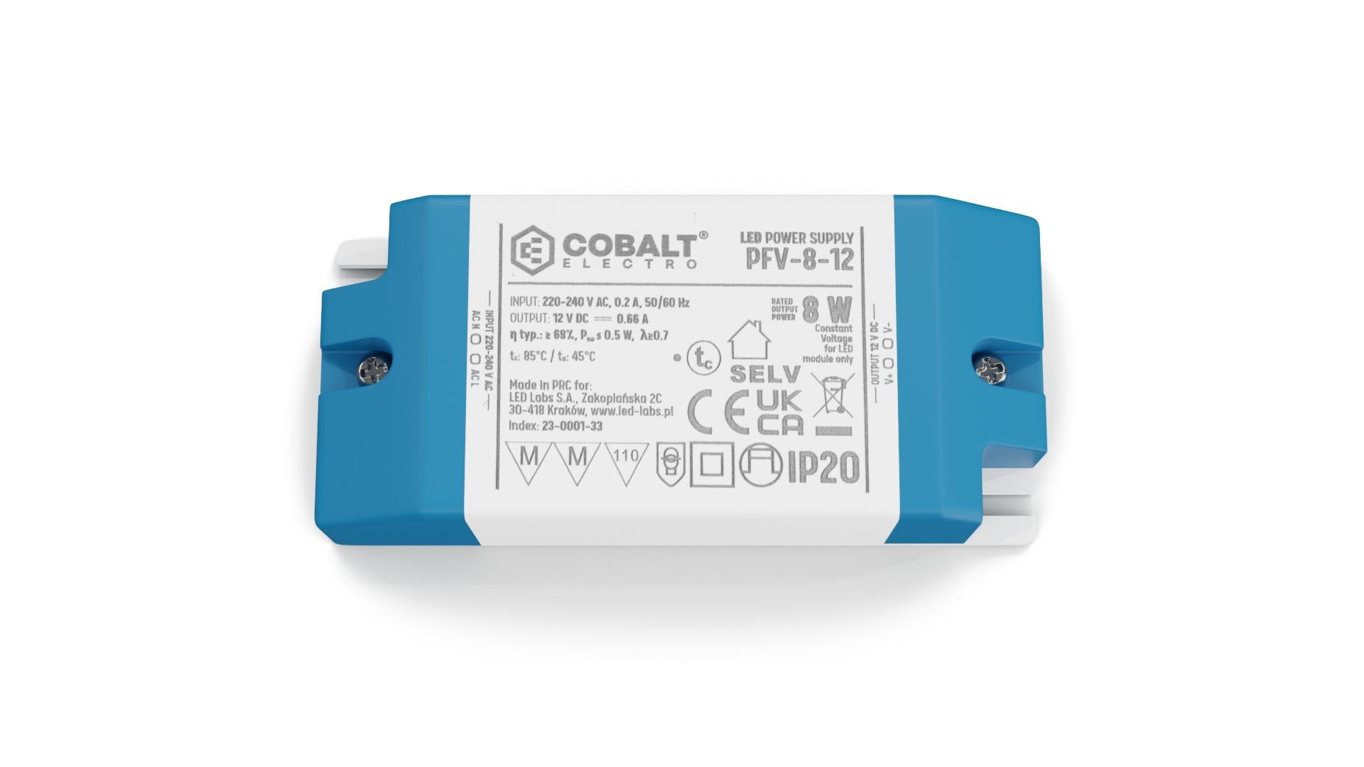 Cobalt Premium Led Strip voeding 12V/8W/0,67A, Max: 6,5w, Afm:90x50x24mm, 3 Jaar Garantie, foto 2 van 5
