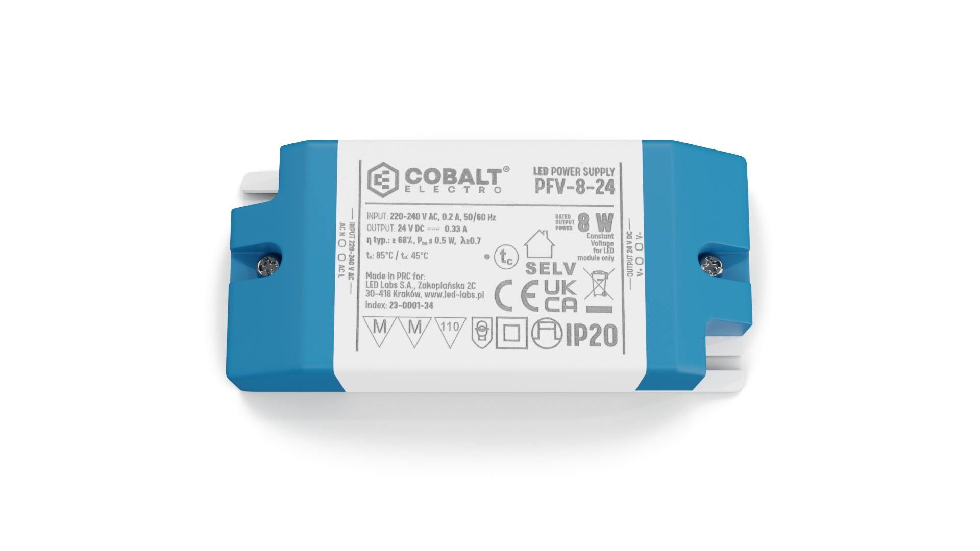 Cobalt Premium Led Strip voeding 24V/8W/0,33A, Max: 6w, Afm:90x50x24mm, 3 Jaar Garantie, foto 2 van 5