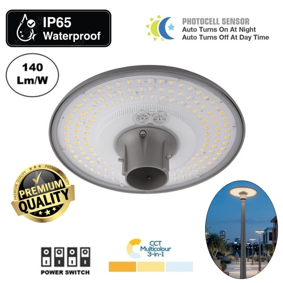 Premium LED Parklamp GLX 30w/50w70w (powerswitch), 4500 -10000Lumen (120lm/w), CCT-Switch (3000K/4000K/5000K, Met Schemersensor, IP65, 3 Jaar Garantie
