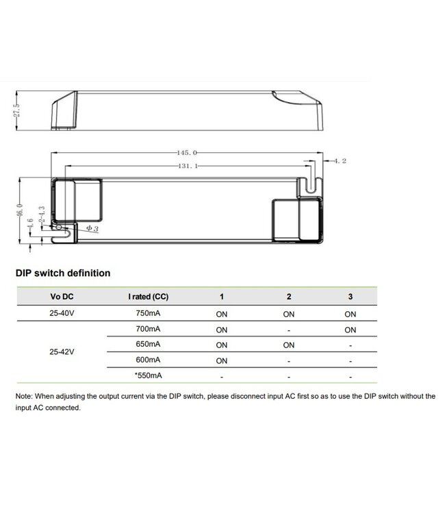 Lifud TRIAC LED Driver - Max 30 watt - DIP switch: 550-750Ma - 25-40vDC - 3 Jaar garantie
