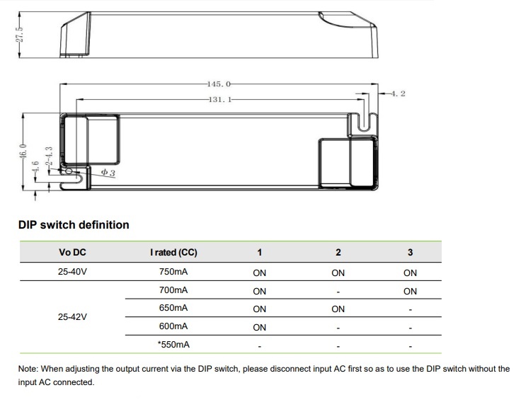 Lifud TRIAC LED Driver - Max 30 watt - DIP switch: 550-750Ma - 25-40vDC - 3 Jaar garantie, foto 2 van 2