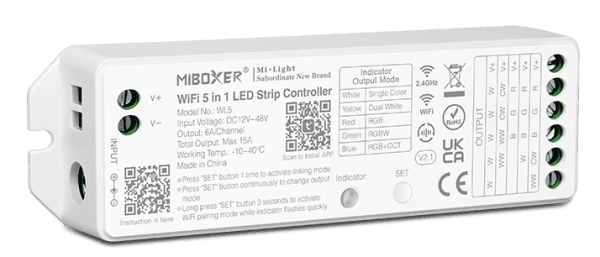 Cobalt Smart Wifi LED Strip Controller 12v (180w) - 24v (360w), Single / CCT/ RGB/ RGBW/ RGBCCT LED Strips (5in1), Werkt via TUYA App / Google Assistant / Amazon Alexa - Copy, foto 3 van 6