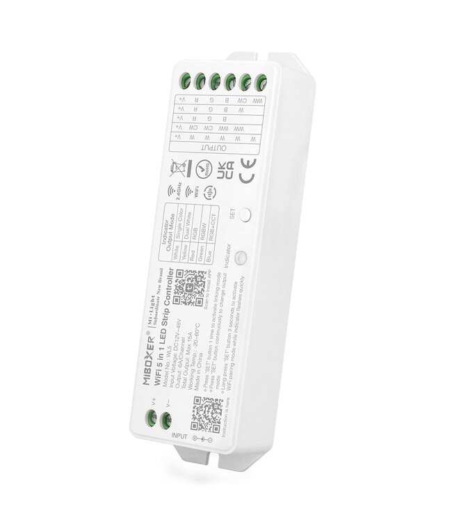 Cobalt Smart Wifi LED Strip Controller 12v (180w) - 24v (360w), Single / CCT/ RGB/ RGBW/ RGBCCT LED Strips (5in1), Werkt via TUYA App / Google Assistant / Amazon Alexa  - Copy