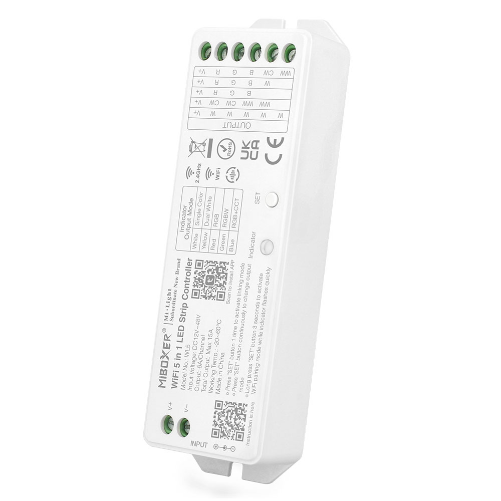 Cobalt Smart Wifi LED Strip Controller 12v (180w) - 24v (360w), Single / CCT/ RGB/ RGBW/ RGBCCT LED Strips (5in1), Werkt via TUYA App / Google Assistant / Amazon Alexa - Copy, foto 4 van 6