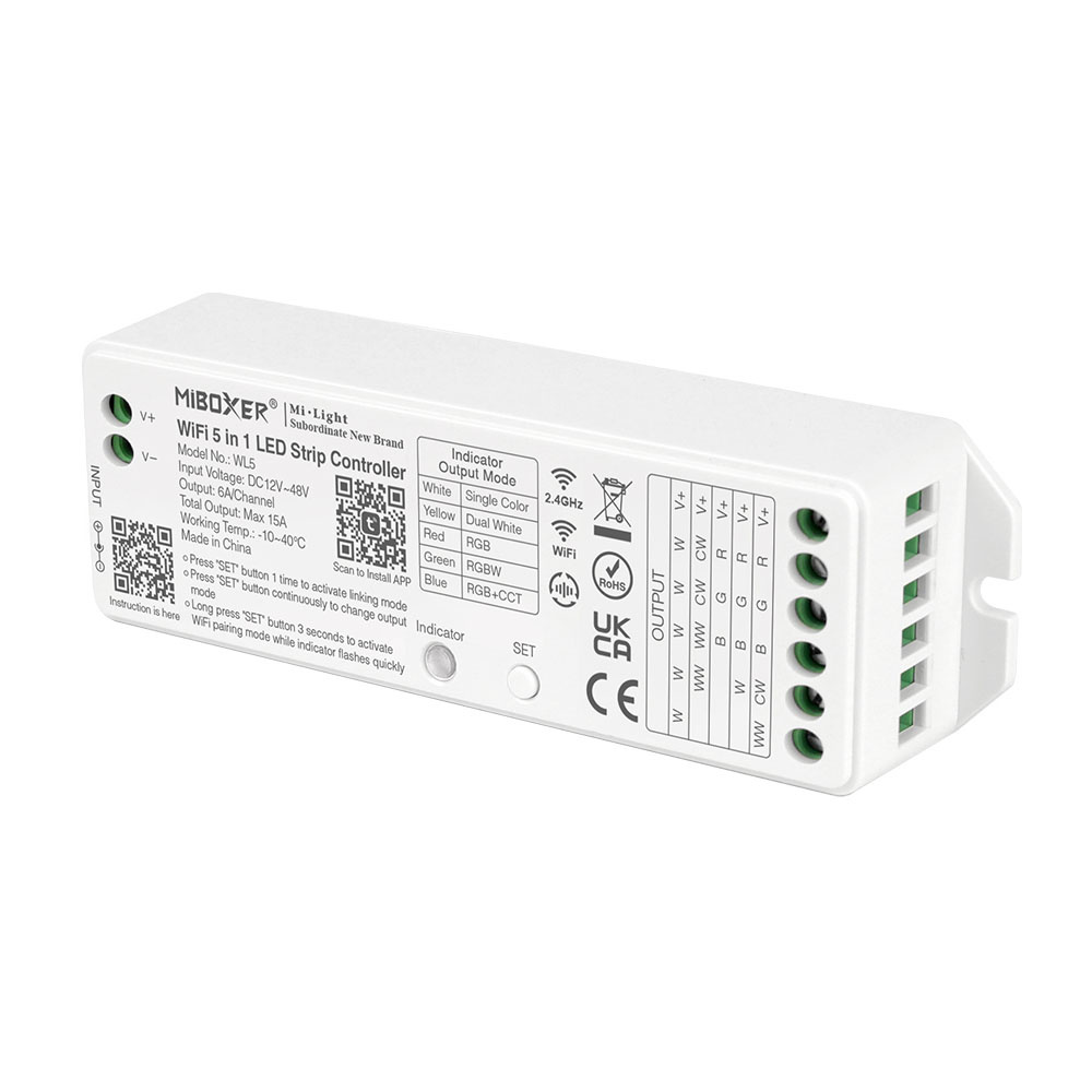 Cobalt Smart Wifi LED Strip Controller 12v (180w) - 24v (360w), Single / CCT/ RGB/ RGBW/ RGBCCT LED Strips (5in1), Werkt via TUYA App / Google Assistant / Amazon Alexa - Copy, foto 5 van 6