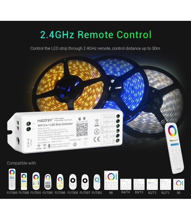 Cobalt Smart Wifi LED Strip Controller 12v (180w) - 24v (360w), Single / CCT/ RGB/ RGBW/ RGBCCT LED Strips (5in1), Werkt via TUYA App / Google Assistant / Amazon Alexa  - Copy