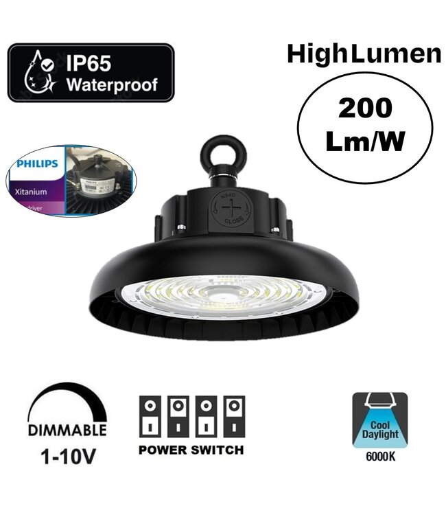High Lumen High Bay Led Ufo 70w/100w, 14000-20000 Lumen, IP65, 1-10V Dimmable Philips LED Driver, 5 Jaar Garantie