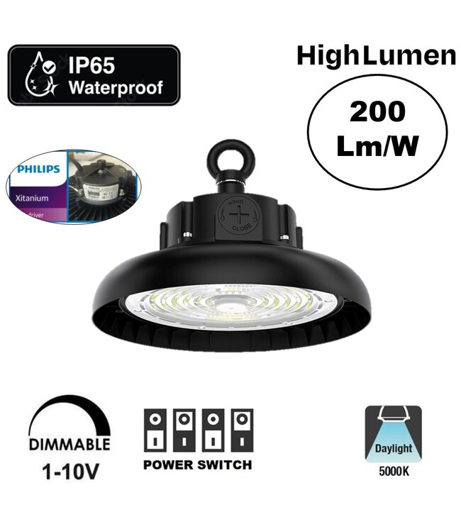 High Lumen High Bay Led Ufo 120w/160w/200w, 24000-40000 Lumen, IP65, 1-10V Dimmable Philips LED Driver, 5 Jaar Garantie