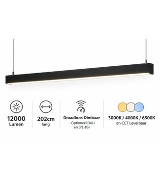 LED Linear Lamp 202cm, 96w, 12000 Lumen (125lm/w), Zwartkleurige Behuizing, 3 Jaar garantie
