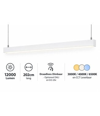 LED Linear Lamp 202cm, 96w, 12000 Lumen (125lm/w), WIT-kleurige Behuizing, 3 Jaar garantie
