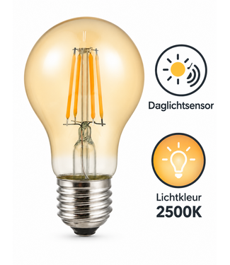 SPL - E27 4w Led Filament Lamp, 2500K, 430 Lumen, Dag/Nacht Sensor, 2 Jaar garantie