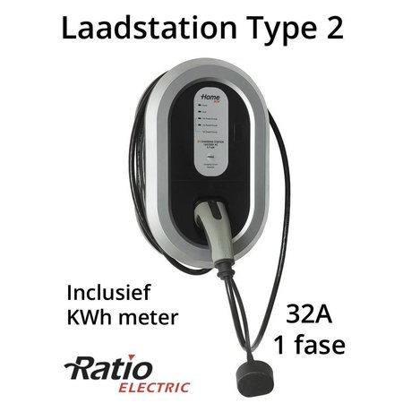 Ratio EV Laadstation type 2, 32A met vaste rechte laadkabel + KWh meter