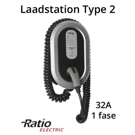 Ratio EV Home Box Laadstation type 2, 1 fase 32A met 4 meter coiled laadkabel