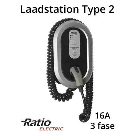 Ratio EV Home Box Laadstation type 2, 3 fase 16A met 4 meter coiled laadkabel