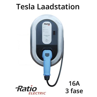 Ratio Tesla Laadstation type 2, 16A, 3 fase, rechte laadkabel