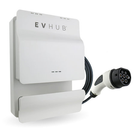 EVHUB Laadstation type 2, 16A, 1 of 3 fase met vaste rechte laadkabel - 8 meter - Wit