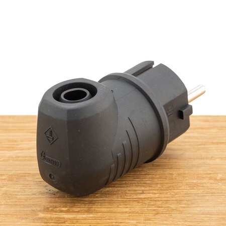 ABL Original Haakse Geaarde Stekker 16A 250V IP44 Zwart – SCHUKO & Frans-Belgisch (CEE 7/7) Rubber TPE