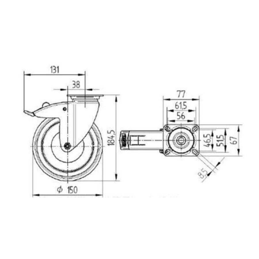 TENTE Zwenkwiel 150 verzinkt 2TPKO plaat met rem-2