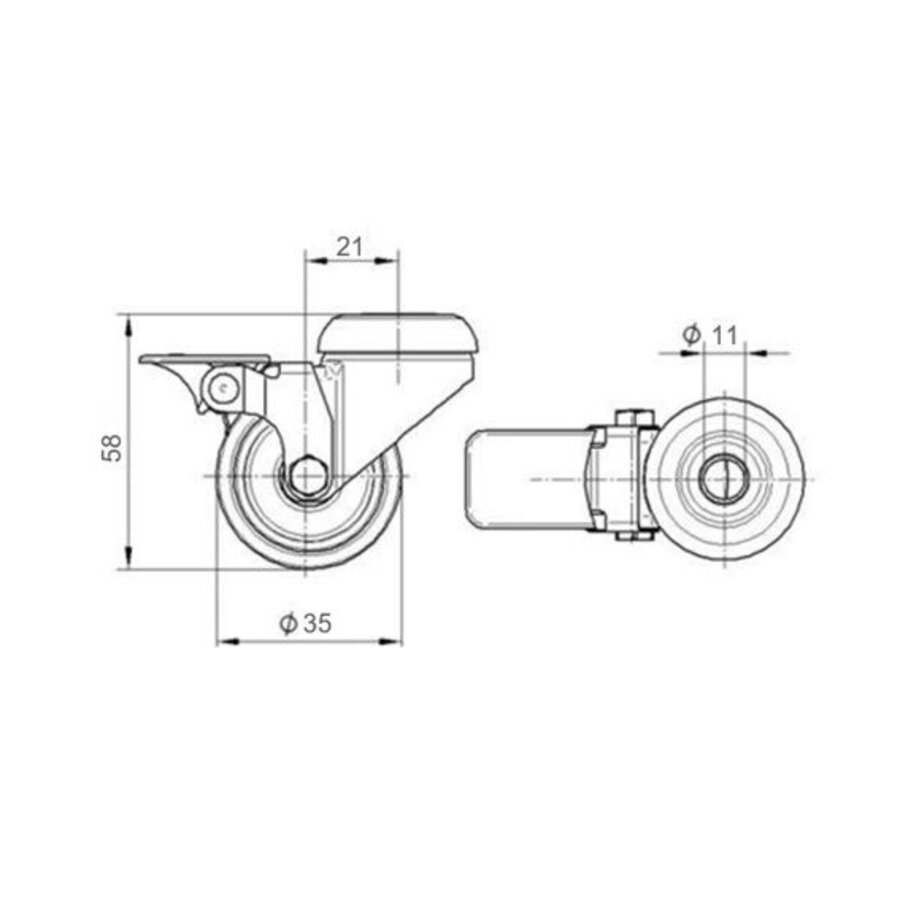 Livello zwenkwiel 35mm verzinkt 3PU boutgat met rem-2
