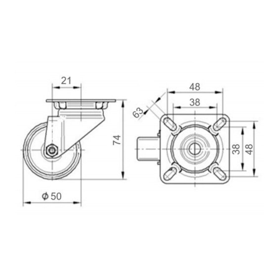 FARO zwenkwiel 50mm verzinkt 3PU plaat-2
