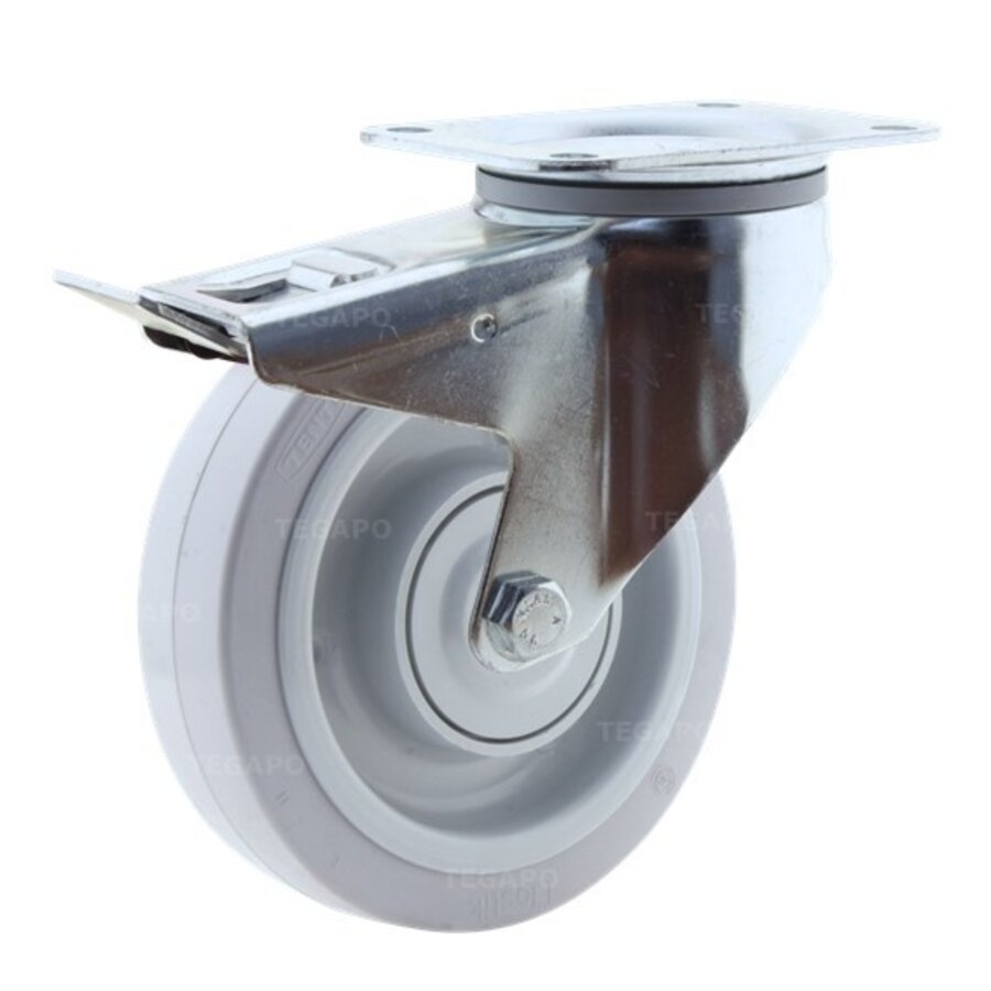 TENTE zwenkwiel elastisch rubber 160 3KO plaat met rem-1