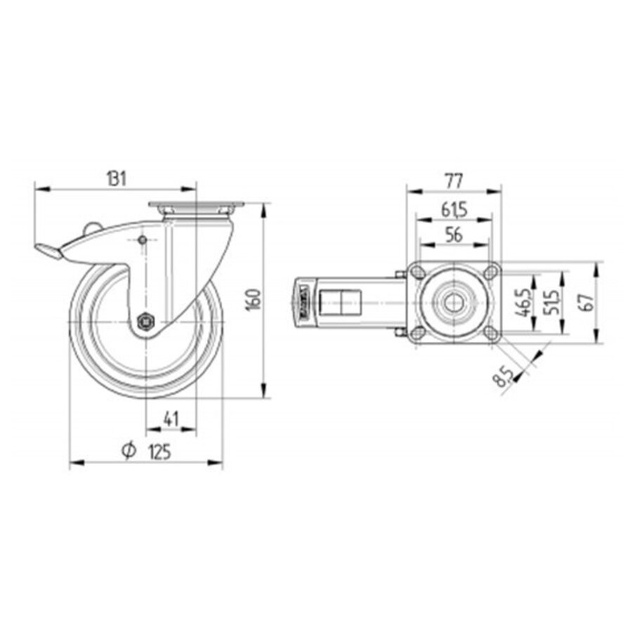 TENTE zwenkwiel RVS 125 7TP plaat met rem-2