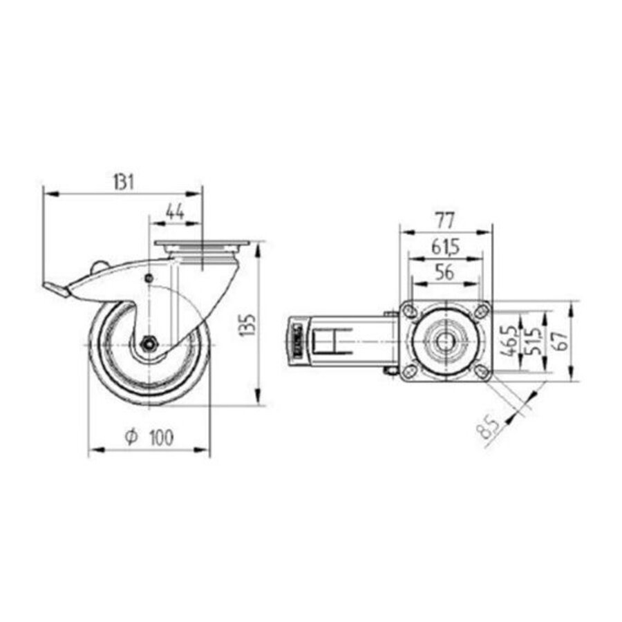 TENTE zwenkwiel RVS 100 7TPKO plaat met rem-2