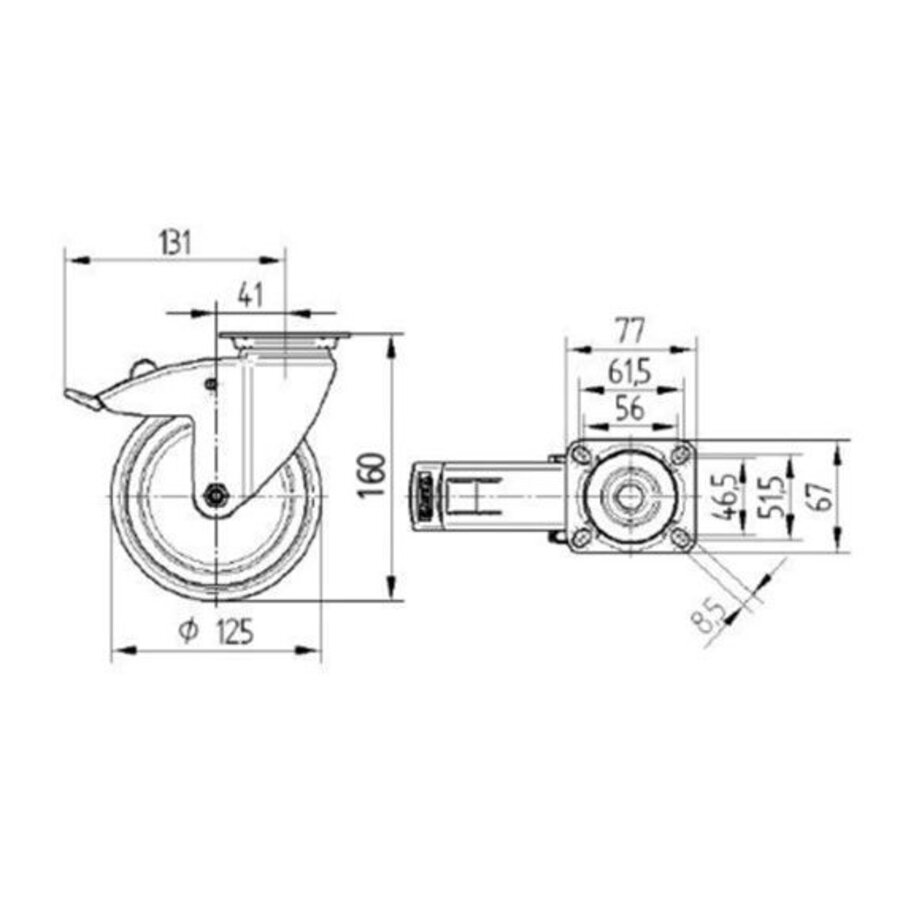TENTE zwenkwiel RVS 125 7TPKO plaat met rem-2