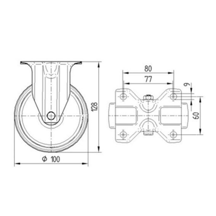 TENTE bokwiel nylon 3NO 100 mm plaat-2