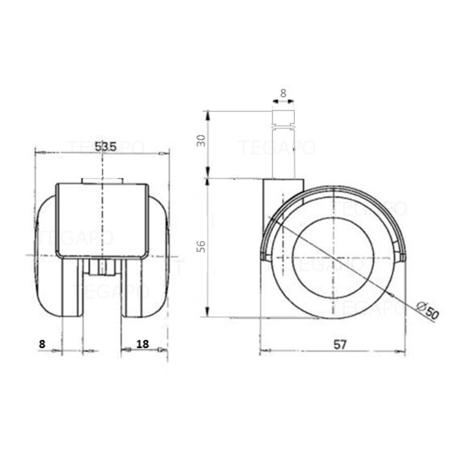 PPTP wiel 50mm stift 8mm-2
