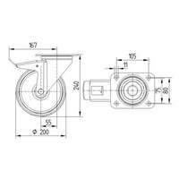 thumb-TENTE Zwenkwiel RVS 200 elastisch rubber KO plaat met rem-2