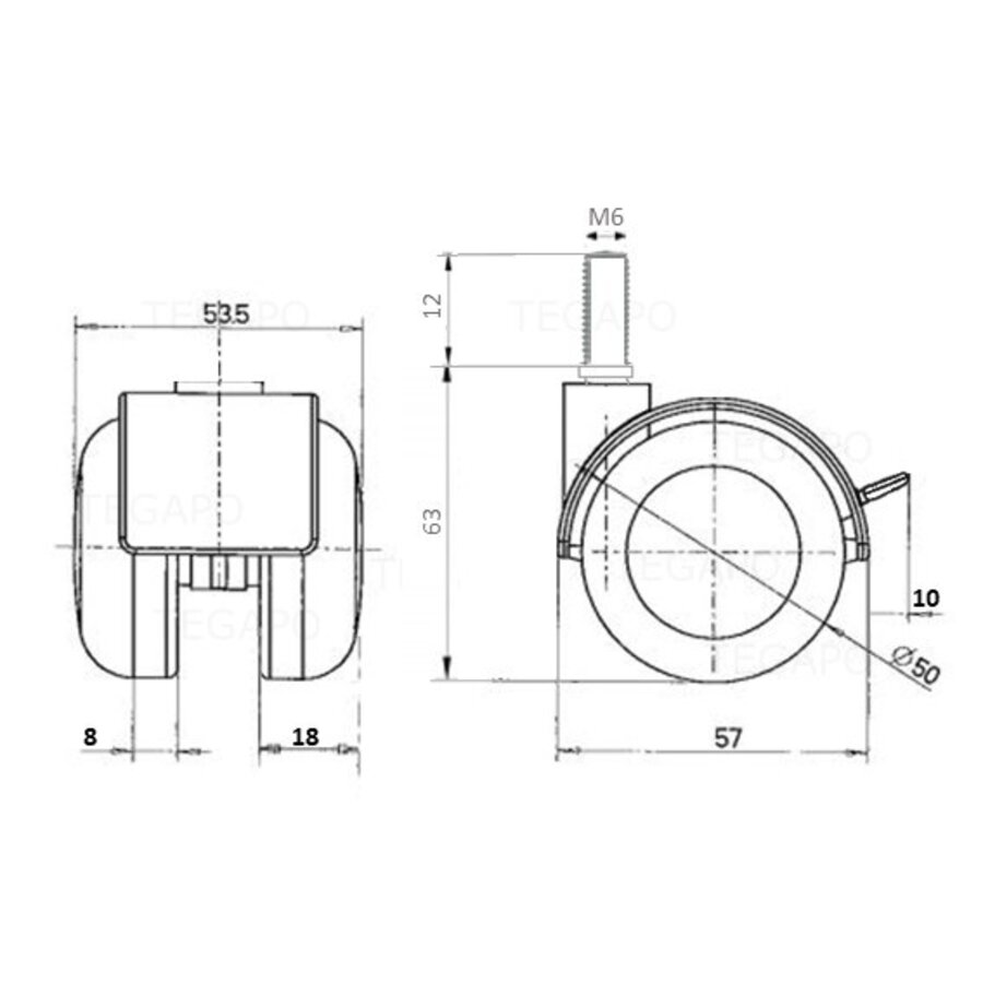 PPTP wiel 50mm bout M6x12 met rem-2
